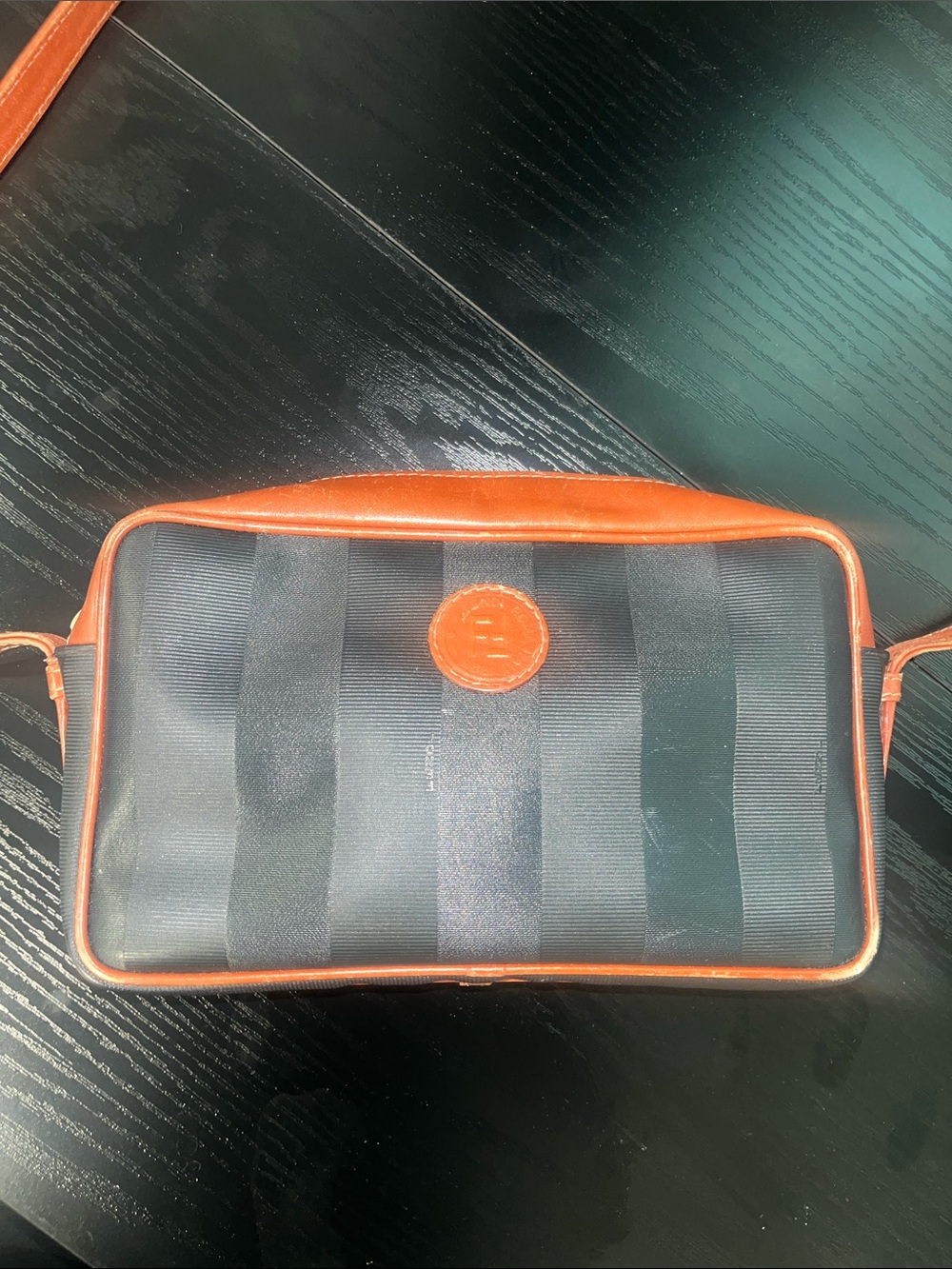 Fendi Black crossbody Bag with Brown Leather Trim